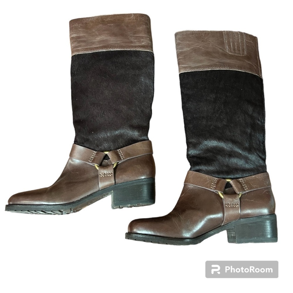 Lucky Brand Abeni2 Tall Boot Brown-Tobacco Leather Pony Hair Boots - Picture 2 of 8